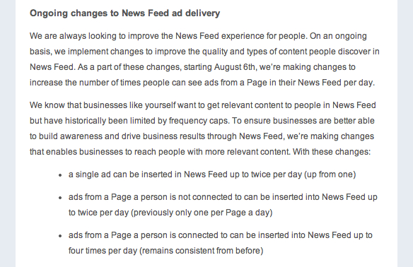 Excerpt from an email Facebook circulated to ad agencies.