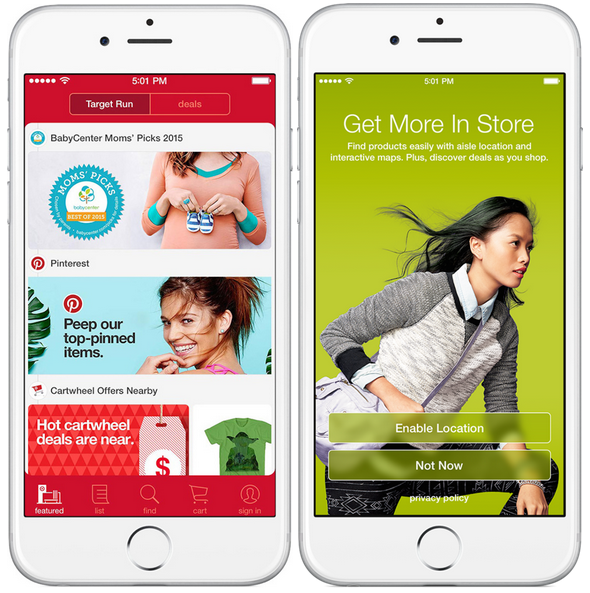 The Target Run feed, left, and the opt-in screen.
