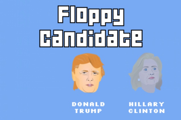 A detail of the start screen of the Washington Post's mobile game, Floppy Candidate. 