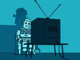 The lead image is an illustration of a robot watching TV.