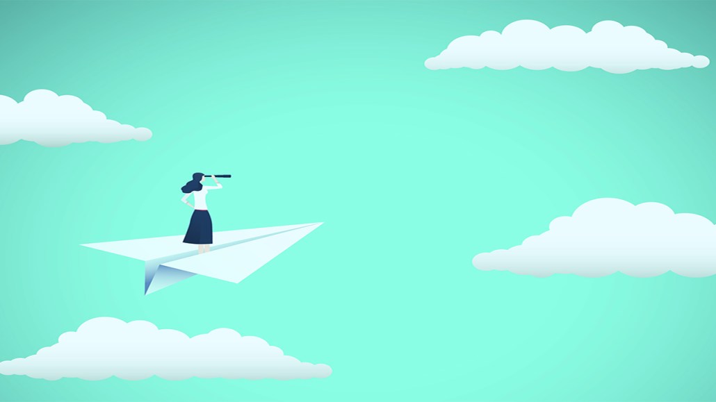 The lead image is an illustration of a woman on a paper plane in the sky.