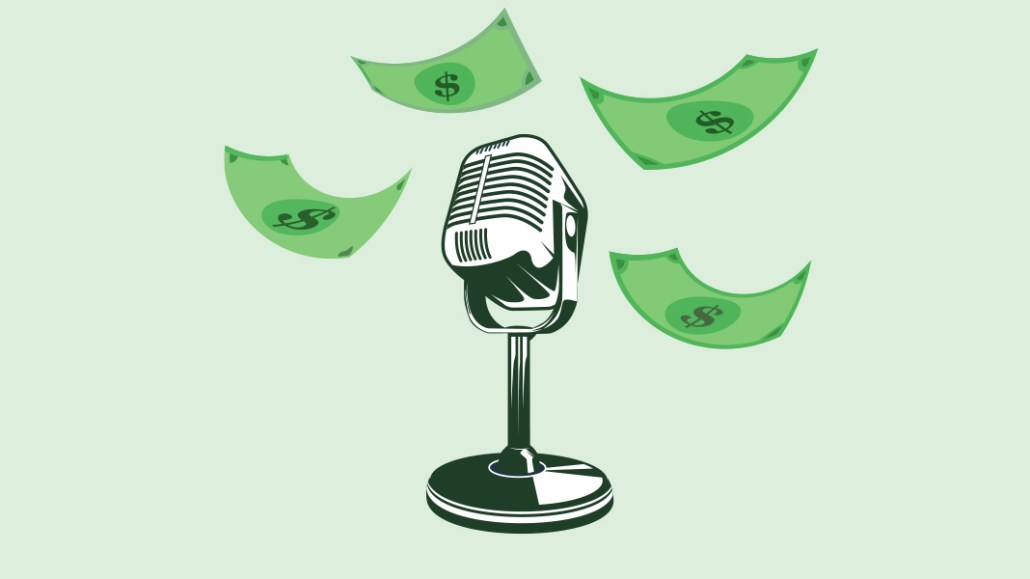 The header image shows an illustration of a microphone with money falling down on it.