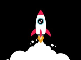 Illustration of a rocket launching with the TikTok logo on the side.