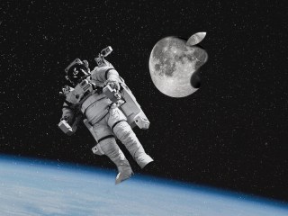 Apple logo as moon in space