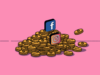 The header image is an illustration of the Meta or Facebook and Instagram icons atop a pile of gold coins.