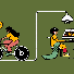 Illustration of a person riding a bike and generating electricity for another person who is on their computer.