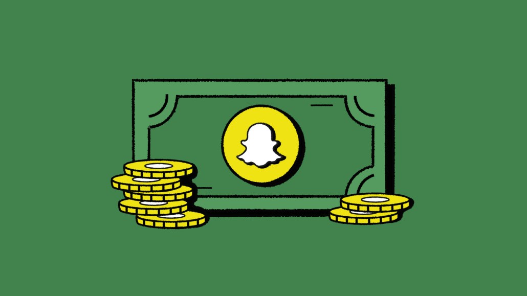 The header image features an illustration with a dollar bill that has the Snapchat logo in the center.