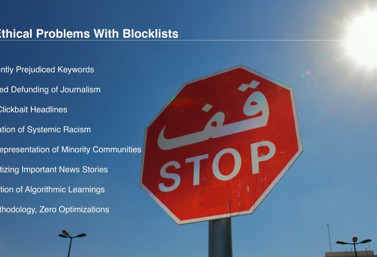 There are ethical problems with blocklists, including consistently prejudiced words and rise of clickbait headlines.