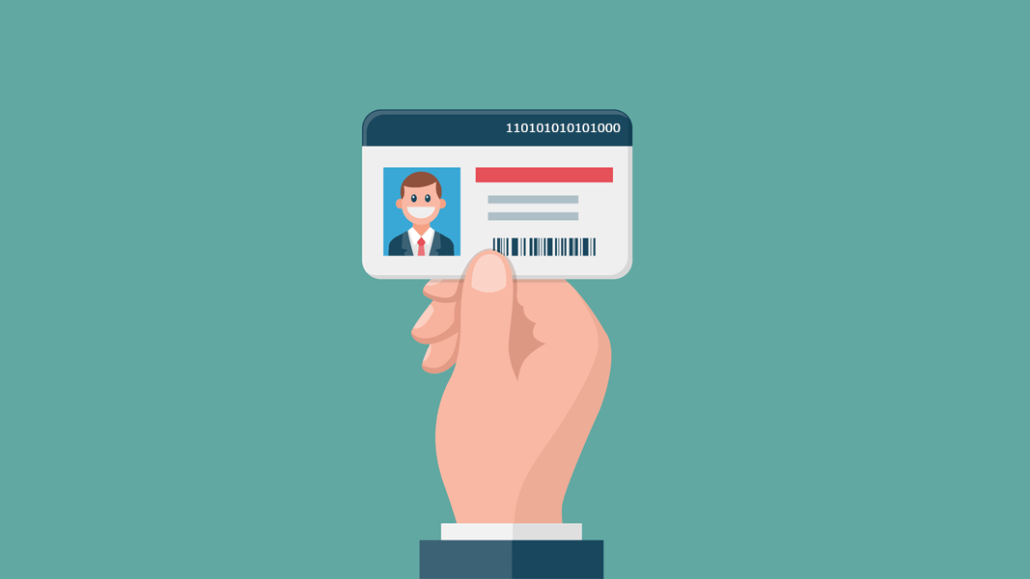 The header image is an illustration of a hand holding up an ID card.