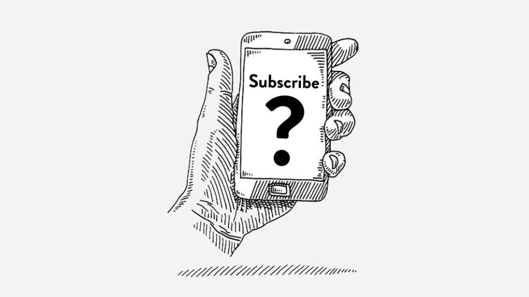 The header image shows an illustration of a hand holding a phone that says "Subscribe?"