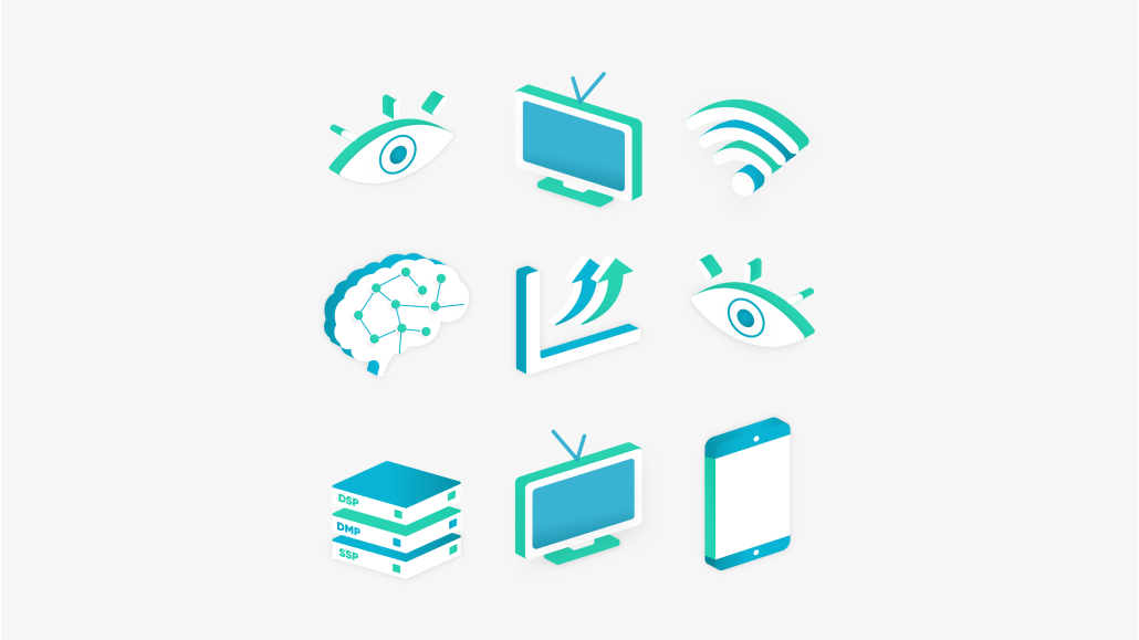 Illustrations of icons that symbolize digital video and TV viewership.