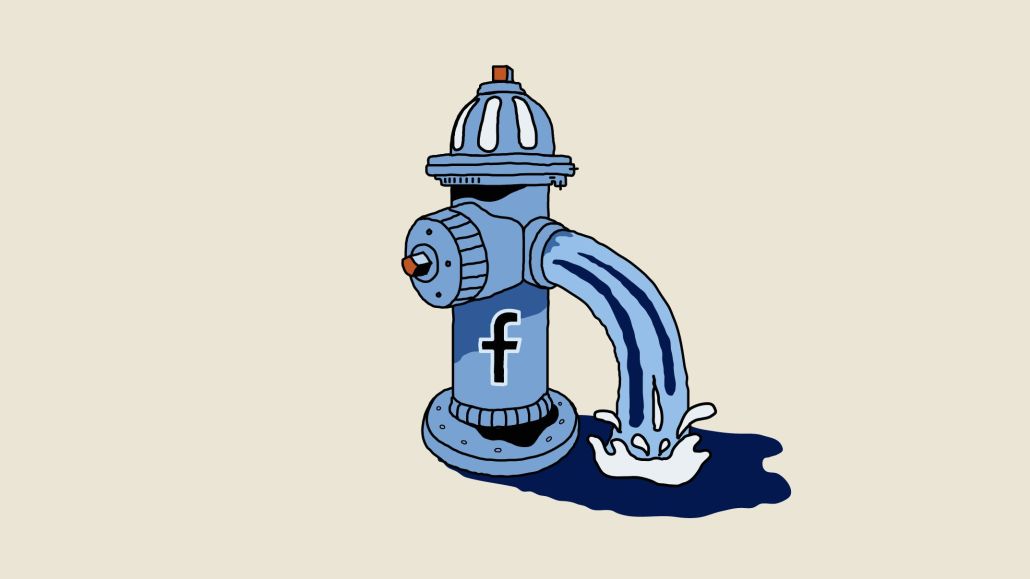 Illustration of a fire hydrant spraying water with the Facebook logo on the side.