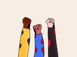 Illustration of 3 fists raised into the air in protest.